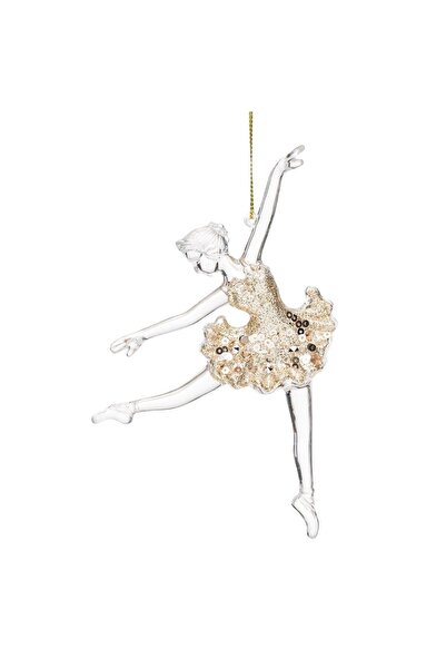 Zumzeria Ornament de brad Glob transparent cu balerină, bej cu sclipici, 14cm