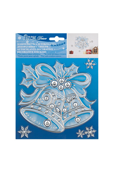 Zumzeria Autocolant decorativ de Crăciun Clopoței Argintii Albastru 18x23cm