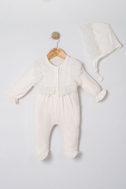 Bebila Baby Baby Girl Mevlütlük Jumpsuit with Lace Hat Newborn 100% Cotton Hospital Release 2016