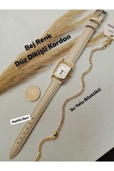 Brality New Season Vintage Design - Genuine Leather, Beige Color Strap - Whit...