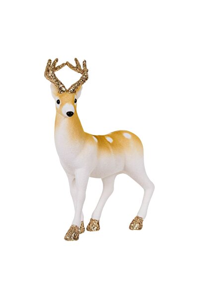 Zumzeria Figurină ren de Crăciun din catifea cu sclipici bej 38cm