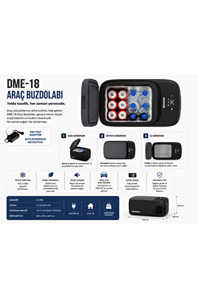 DEMMON DME-18 18L Kompresörlü Araç Buzdolabı | 220V Adaptör Dahil | 12V/24V |...