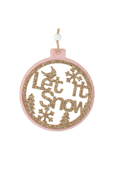 Zumzeria Round Wooden Christmas Ornament 'Let it Snow' Pink Velvet with Beige...