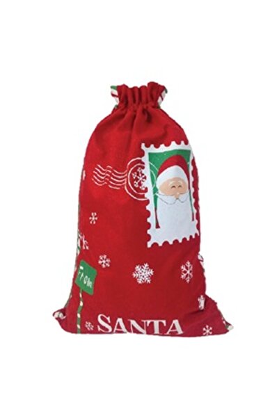 Zumzeria Sac de Crăciun din iută roșie cu imprimeu Moș Crăciun 53x78cm