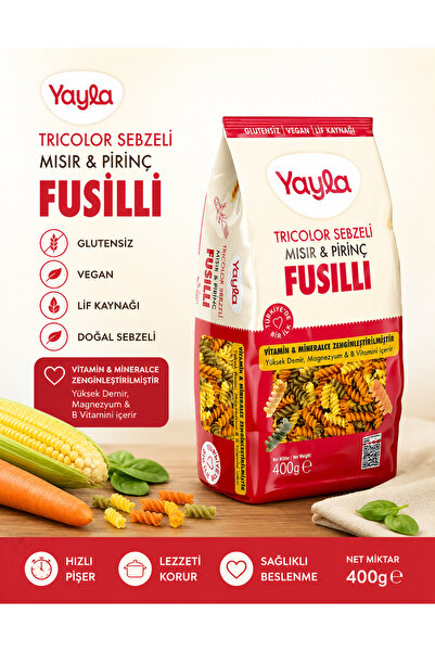 Yayla Glutensiz Tricolor Sebzeli Fusilli Mısır & Pirinç Makarna 400g | Vegan ...