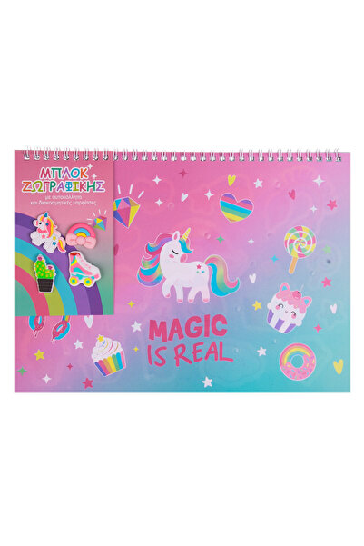 Zumzeria Bloc de desen A4 cu copertă unicorn, ace decorative și spirală - 30 ...