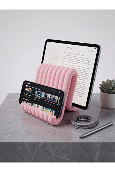 Modern Wavy Design Phone and Tablet Stand Desktop Ergonomic Holder Decorative Accessory - Pink