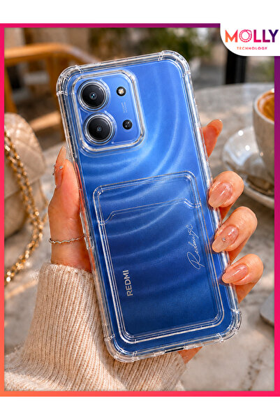 Molly REDMİ 15C İçin Şeffaf Kart Cepli Köşeleri Takviyeli Silikon Kılıf