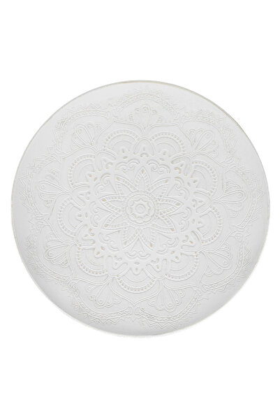 Zumzeria Round White Brushed Wood Decorative Plate Mandala Ø40cm