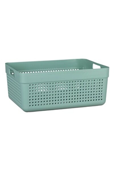 Zumzeria Perforated Green Plastic Storage Basket with Handles 10l