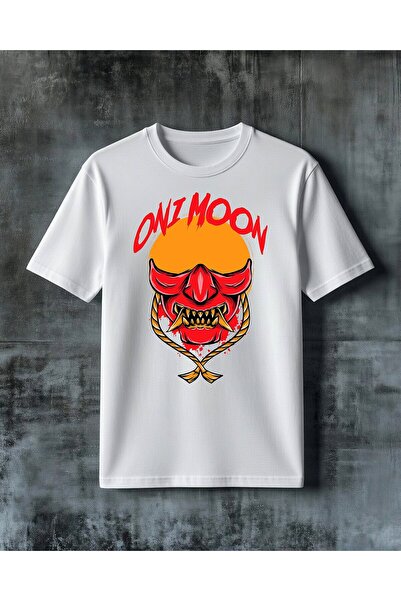 COMVİCHO تي شيرت مطبوع عليه عبارة "omit moon red demon" كبير الحجم