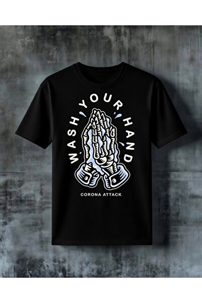 COMVİCHO Wash Your Hand Corona Attack Printed Oversize T-Shirt
