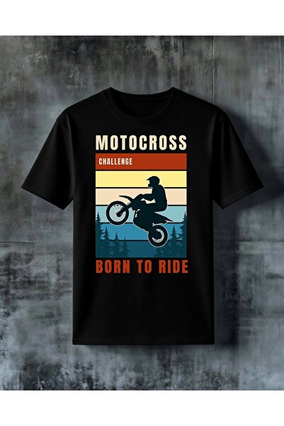 COMVİCHO تي شيرت مطبوع كبير الحجم من ماركة motocross born to ride