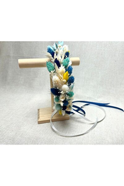 OEM Hair crown made of natural dried flowers, white-blue, 38-40 cm, adjustabl...