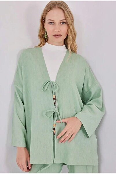 hazelin Women's Green Linen Kimono Pants with Tie Detail, Double Set Hzl26S-B...