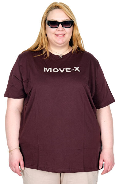 ModeXL تي شيرت نسائي مقاس كبير من Mode XL ذو ياقة مستديرة Move-X U26114 MÜRDÜM