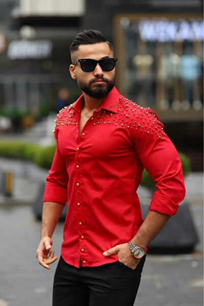 BAYIM Erkek Slim-Fit Omuz ve Yaka İnci Detaylı Lüks Tasarım Premium Gömlek