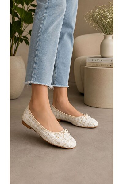 KANTEX Tweed Fabric Mary Jane Ballet Flats with Stylish Buckle Orthopedic Sol...