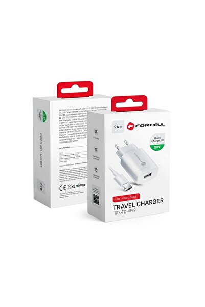 Forcell Încărcător de rețea cu port USB A și cablu USB tip C - 2,4A 18W cu fu...