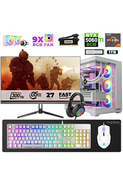 XASER Star X500 Ryzen 7 7800X3D 16GB Ram 1TB M.2 NVMe SSD 8GB RTX5060Ti 27" 3...