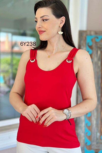 İnce Topuk Zero Sleeve Bird Eye Detail Viscose Blouse 6Y238
