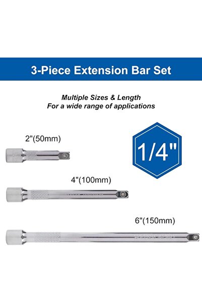 choice2 1-4 3pcs 1/4" 3/8" 1/2" Drive Socket Extension Bar Set CRV Ratchet Wr...