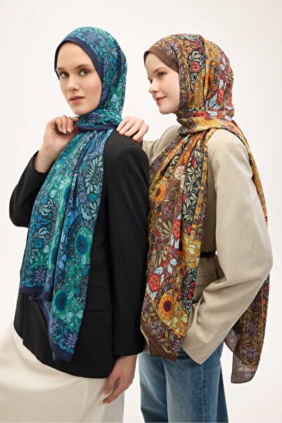 Silk Home Urban Hours Floral Motif Pattern Midnight Blue Mayda Shawl 190X70