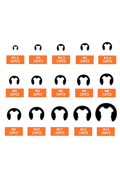 Choice 507pcs 381/507Pcs M1.5-M15 Black Alloy E Clip Set External Retaining R...