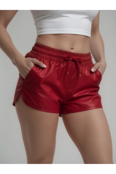 BANEGA Women's Swim Shorts Sports Shorts Red Elastic Waist Pocket Shiny Mini ...