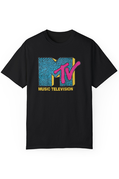Sovae تي شيرت مطبوع عليه شعار MTV - تصميم فيديو موسيقي على طراز الثمانينات
