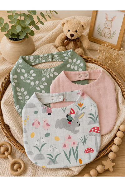 Canbutik Muslin Double Layer Food-slobber-activity Bib 3 Pieces