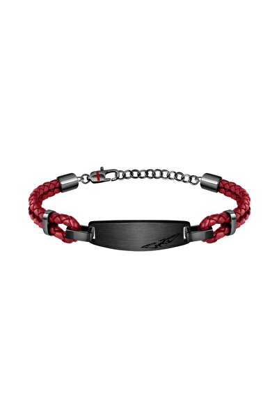 Sector Bandy bracelet, red Leather , black stainless steel, length 19+3cm, SZV74