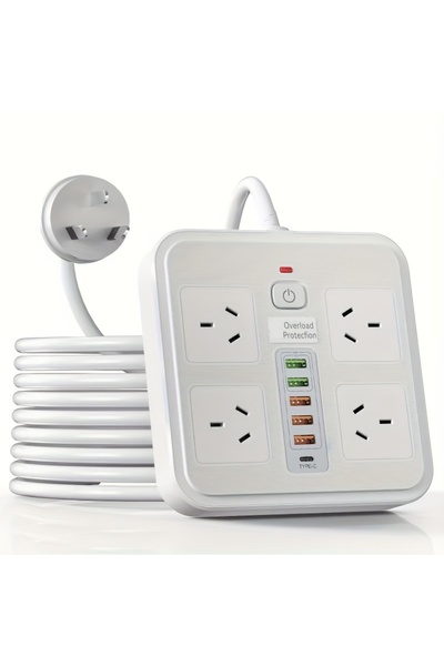 Choice 250V AU 4 white AU Plug Power Board with 5 USB Ports 1 Type C Port Pow...