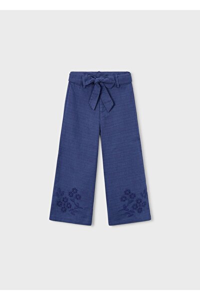 MAYORAL Girl's Embroidered Cuffed Trousers Navy Blue