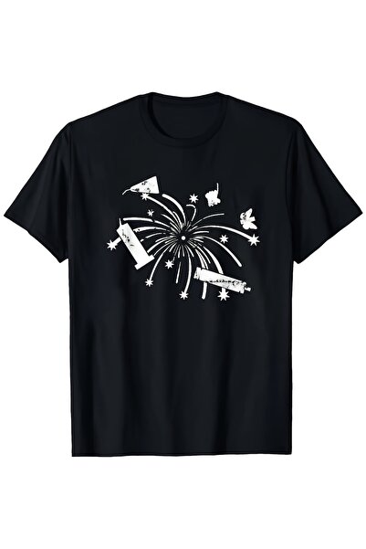 yiou trendy clothing تي شيرت رجالي بتصميم ريترو بنمط الألعاب النارية وياقة دا...