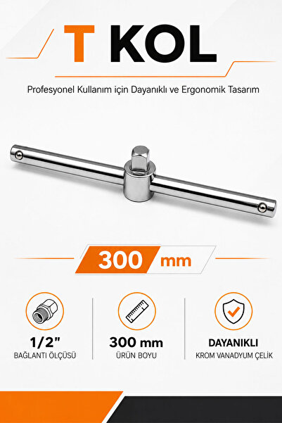 Badem10 T Kol 1/2 300 Mm Lokma Kolu Profesyonel Tamir Anahtarı Dayanıklı Krom...