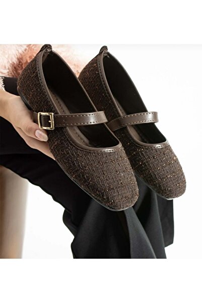 AYAKCİTY Pantofi casual pentru femei din țesătură tweed, cu cataramă elegantă...