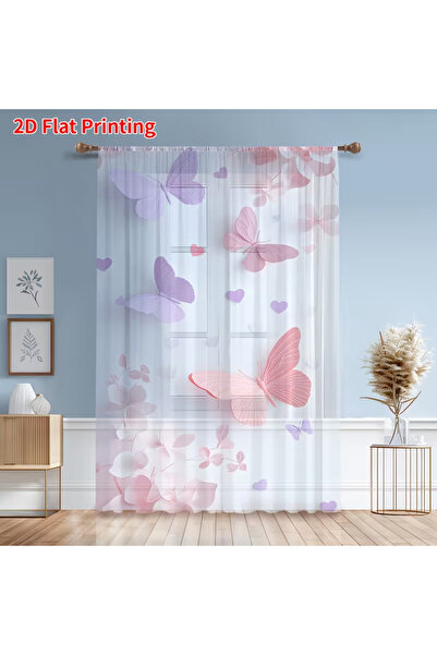 Choice3 Rod Pocket 39Wx51L(100x130CM)x2 FZHD 2PCS Pink & Purple Butterfly & H...