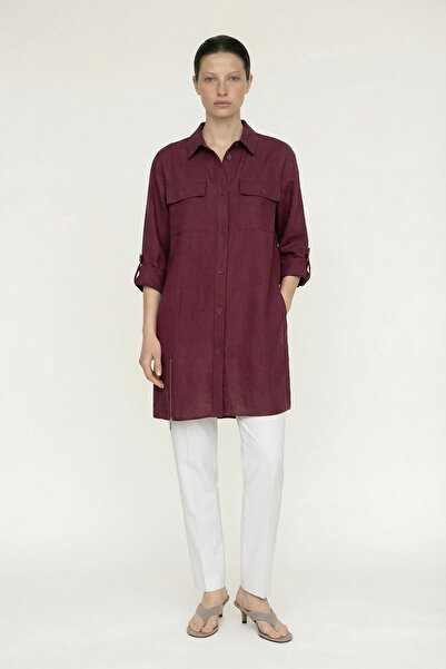 Zühre Burgundy Tunic with Flap Pocket and Button Detail 1655