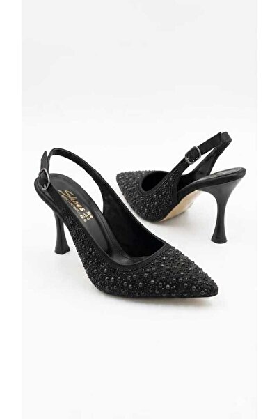 Eray Women's Black Pearl Detailed Open Back Evening Dress Shoes