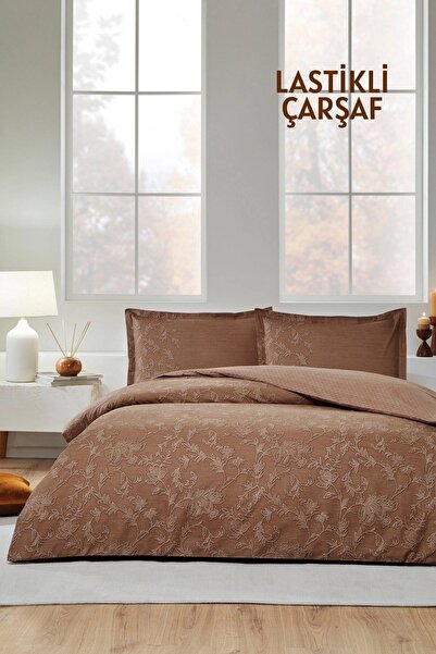 Özdilek Barocco Fitted Double Duvet Cover Set Tan