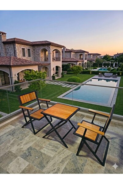 ESAMETAL MOBİLYA 2+1 Bahçe Mutfak Balkon Gürgen 3'lü Bistro Set Katlanır Masa...