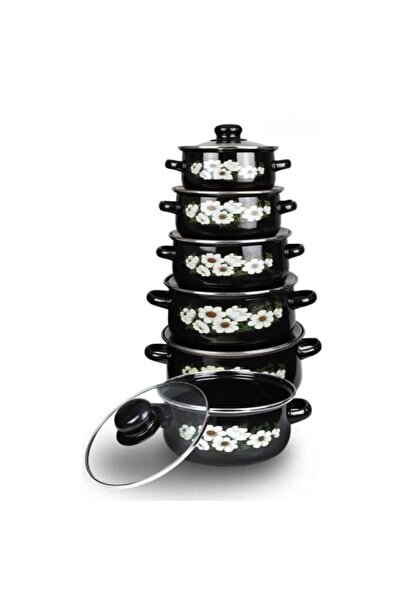 Tradeo 10-Piece Floral Enamel Casserole Cookware Set with Glass Lids - 5 Vers...