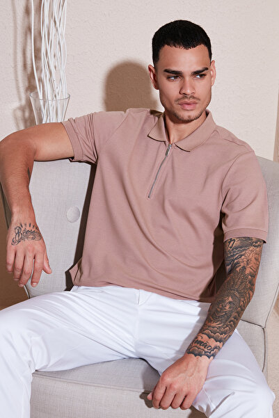 Buratti Cotton Regular Fit Zippered Polo Collar t Shirt Men's Polo Collar t S...