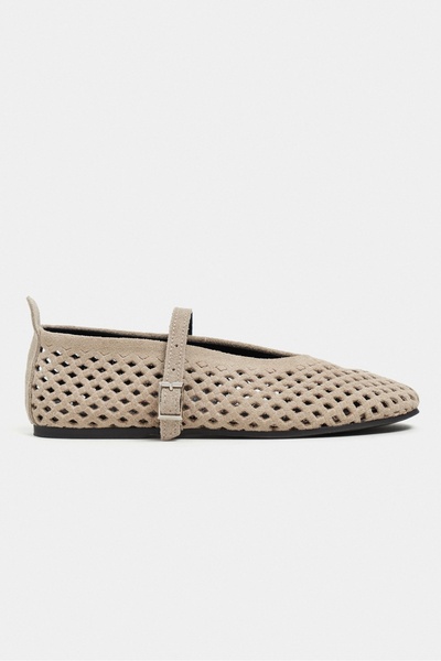 NİŞANTAŞI SHOES Belinda Beige Suede Leather Studded Buckle Detail Flat Sole W...