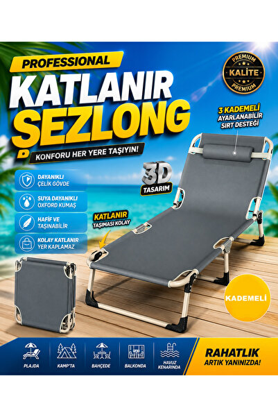 Reidan Gri Renk Katlanabilir Şezlong yatak Havuz Deniz ve Taşınabilir Kamp Sa...