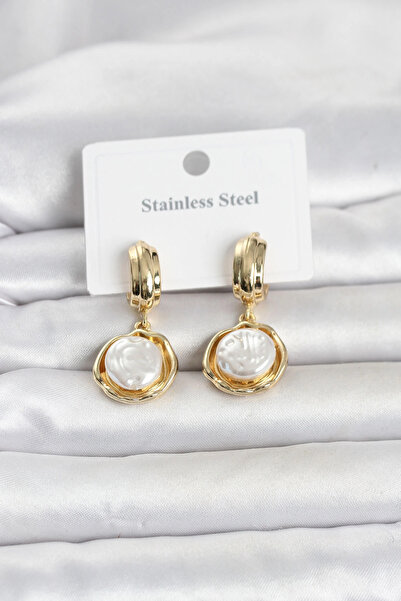 İsmiyle Al Znv Mey Import ®   316L Steel Gold Color Pearl Detailed Women's Ea...
