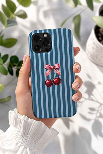 KILIFOLOG iPhone 12 Pro Max Uyumlu Lansman Silikon Çizgili Kiraz Desenli Darb...