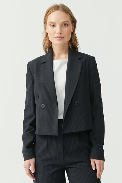 PAULMARK Women's Striped Double-Breasted Short Jacket