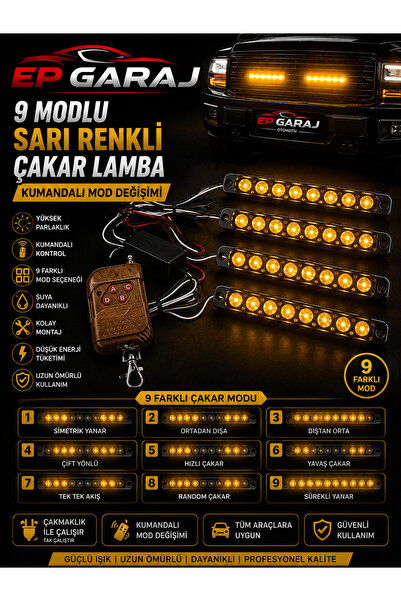 EP GARAJ OTOMOTİV ÜNİVERSAL BÜTÜN ARAÇLARA UYUMLU 9 Modlu LED Multi Function ...